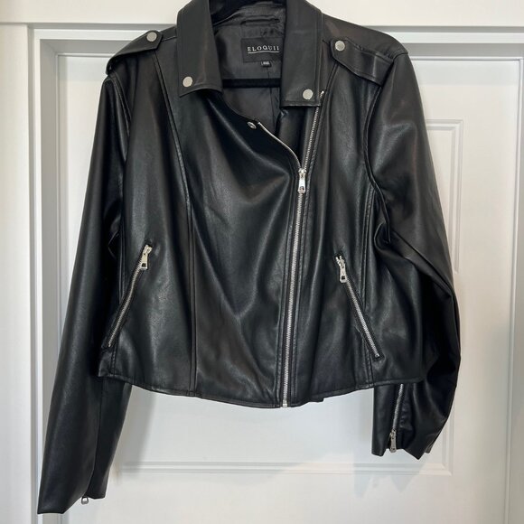 NWOT Eloquii Women’s Black Faux Leather Moto Jacket, Size 22/24 - Picture 3 of 9